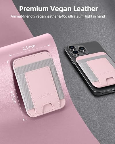 Phone Card Holder, Leather Phone Wallet Stick On, Fit 7 Cards | RFID Blocking, Stronger Adhesive Card Holder Back of Phone, Credit Card Holder for Phone Case iPhone, Samsung, Baby Pink - color: Pink