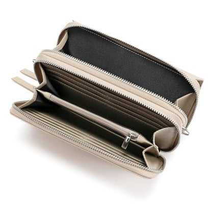RFID Crossbody Wallet Wristlet Purse with Phone Pocket For Women Vegan Leather - color: Zb-saffiano Khaki