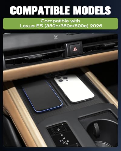 Compatible with 2026 Lexus ES Center Console Wireless Charging Mat Silicone Pad, Non-Slip Protective Pad for 2026 ES Hybrid Accessories (350h/350e/500e) Phone Tray | Prevent Scratches | Durable, Black - color: 2026 ES Wireless Charging Mat