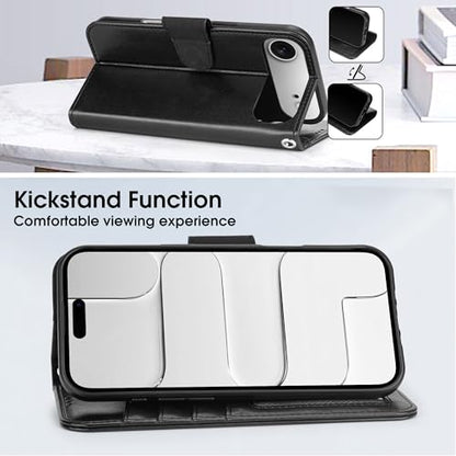Arae Compatible with iPhone Air Case Wallet with Card Holder, Wristlet Strap Wallet Flip Cover for iPhone Air 6.5 inch Men/Women, RFID Blocking, Kickstand, Black - color: Black, size: iPhone Air 6.3 inch