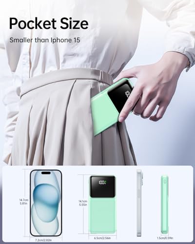 Portable Charger Power Bank with Built in Cable 20000mAh Fast Charging - color: Green