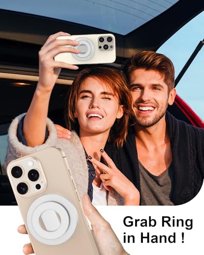 Magnetic Phone Ring Holder, 360° Rotating Kickstand MagSafe Grip Ring Stand - color: White