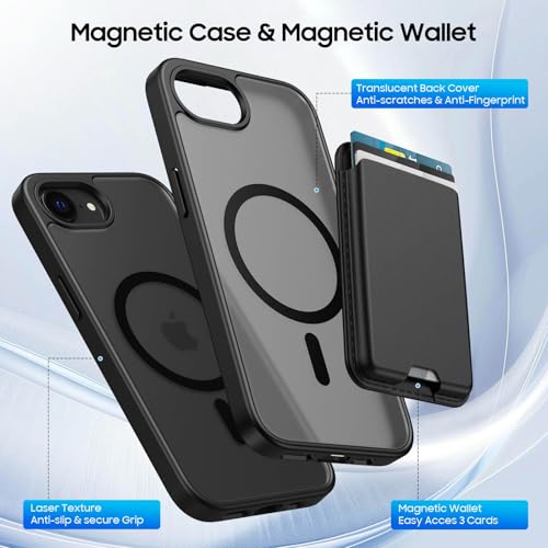 Magnetic for iPhone 17e/iPhone 16e Wallet Case with Card Holder | Compatible with MagSafe, Shockproof Phone Cover with Detachable RFID Blocking Credit Card Slot, Black - color: Black, size: iPhone 17e/16e