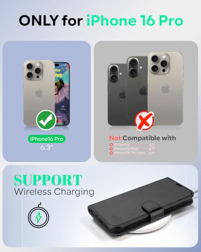 OCASE Compatible with iPhone 16 Pro Wallet Case, PU Leather Flip Folio Case with Card Holders RFID Blocking Kickstand [Shockproof TPU Inner Shell] Phone Cover 6.3 Inch 2024, Black - color: Black
