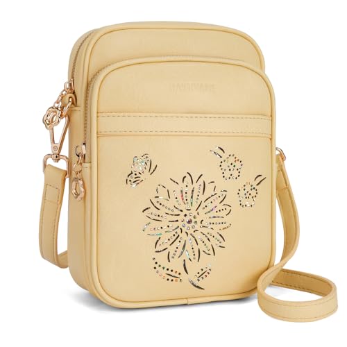 Small Crossbody Bags for Women, RFID Phone Purse with Card Slots, Triple Compartments Lightweight Shoulder Bag - color: 7-yellow