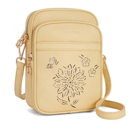 Small Crossbody Bags for Women, RFID Phone Purse with Card Slots, Triple Compartments Lightweight Shoulder Bag - color: 7-yellow