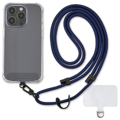 Phone Lanyard Crossbody, Anti Theft Phone Strap with 2 Tether Tabs - color: Navy/Black