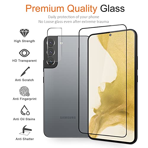 [2+2Pack] Tempered Glass Screen Protector for Samsung Galaxy S22+ and Camera Lens Protector Fingerprint Unlock Full Coverage HD Clear Bubble Free 9H Compatible with Galaxy S22 Plus - color: Samsung Galaxy S22+ (6.6 inch)