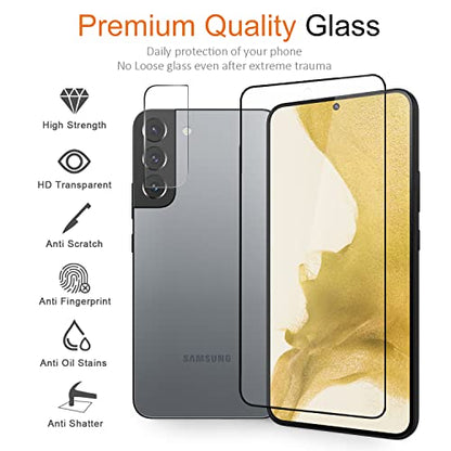 [2+2Pack] Tempered Glass Screen Protector for Samsung Galaxy S22+ and Camera Lens Protector Fingerprint Unlock Full Coverage HD Clear Bubble Free 9H Compatible with Galaxy S22 Plus - color: Samsung Galaxy S22+ (6.6 inch)