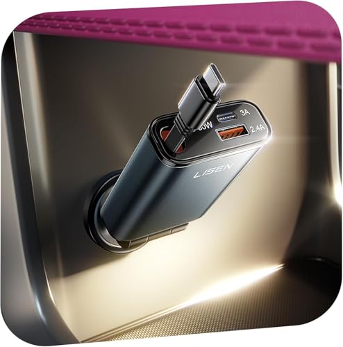 LISEN Retractable Car Charger USB C, [Upgraded 72W Max]