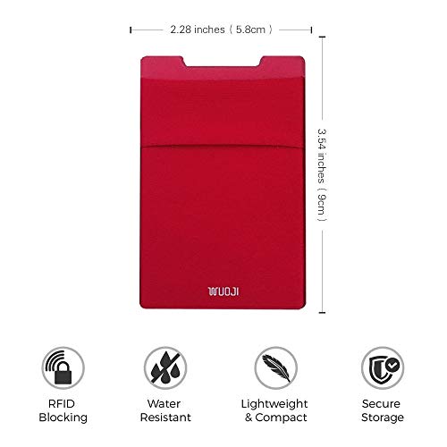 RFID Blocking Phone Card Wallet - Double Secure Pocket - Ultra-Slim Self Adhesive Credit Card Holder Card Sleeves Phone Wallet Sticker All Smartphones(Red)-2PC - color: Red