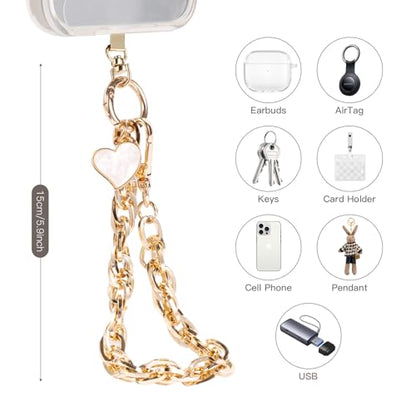 Long Pond Designer Cell Phone Wrist Strap, Anti-Lost Lanyard Wristlet Charm for iPhone 17 Pro Max&Most Cellphones, Detachable Bracelet - style: Gold Chain Bracelet