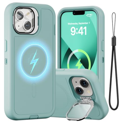 Follaroma for iPhone 13 Case with Stand & Built-in Camera Cover, MagSafe Compatible, Heavy-Duty Shockproof Protection, Magnetic & Rugged Phone Cover for iPhone 13 6.1'', Mint - color: Mint