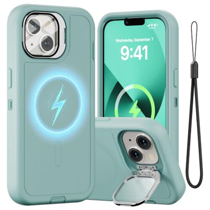 Follaroma for iPhone 13 Case with Stand & Built-in Camera Cover, MagSafe Compatible, Heavy-Duty Shockproof Protection, Magnetic & Rugged Phone Cover for iPhone 13 6.1'', Mint - color: Mint