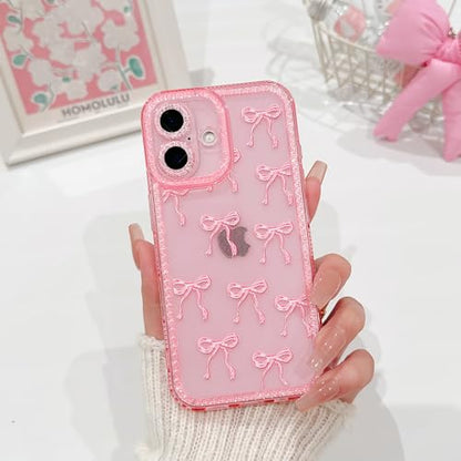 NITITOP Compatible with iPhone 16 Plus Case Cute Clear Pink Glitter Bow Knot Design Shiny Star Sparkle Bling Diamond Girls Women Soft TPU Shockproof Protective Phone Cover - Large Bow - color: Large Bow, size: iPhone 16 Plus