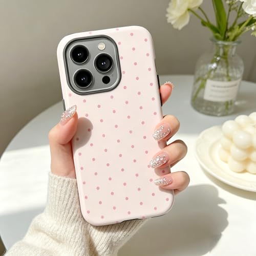 Pink Polka Dot Phone Case for iPhone17 ProMax 16Pro 15 14 13 12 for Samsung 26 Ultra Plus 25 24 Double Layer Protective Shockproof Smartphone Cover (Pink, iPhone 17 Pro Max) - color: Pink