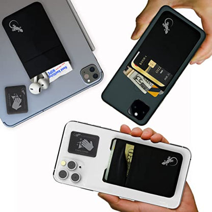 Gecko Travel Tech Mobile Phone Double Pocket Wallet Stick on with Stand - Cellphone Accessories case - Phone Card Holder with Stick on - (Black-Gray) - color: BLACK-GRAY