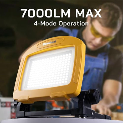 7000LM 45W Waterproof Cordless LED Work Flood Light, Compatible for Dewalt Makita 20V Milwaukee 18V m18 Rechargeable Lithium Tool Battery - style: Cordless Version-7K LM-Yellow