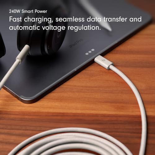 Beats 240W USB-C to USB-C Braided Cable, Fast Charging, Durable/Tangle Free, Compatible with Apple and Android Devices (3 m/10 ft) – Surge Stone - color: Surge Stone, size: 10 ft, style: USB-C to USB-C