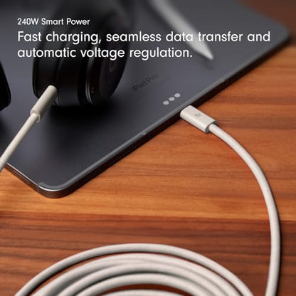 Beats 240W USB-C to USB-C Braided Cable, Fast Charging, Durable/Tangle Free, Compatible with Apple and Android Devices (3 m/10 ft) – Surge Stone - color: Surge Stone, size: 10 ft, style: USB-C to USB-C