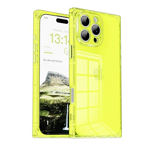 IAIYOXI Rectangle Case Compatible for iPhone 15 Pro Max, Full Camera Protection & Reinforced Corners TPU Cushion Clear Cover, Shockproof Silicone Phone Case for Women Girls (iPhone 15 Pro Max, Yellow) - color: Yellow