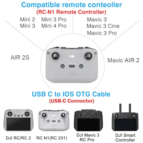 0.5FT USB C to IOS Remote Controller Cable for DJI Mini 4 Pro, DJI Mavic 3, Mini 2, mini 3 Pro, Air 2S, Mavic Air 2, DjI RC-N1/RC 2, DJi Drone to Phone/Tablet Cable 90 Degree OTG data Cord Accessories - size: 0.5FT(6in), style: USB C to IOS
