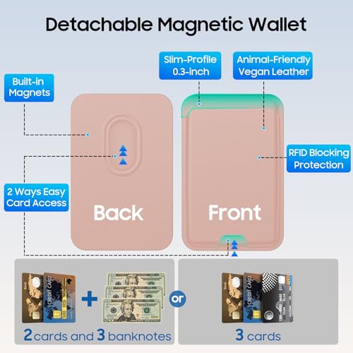 Magnetic for Google Pixel 10/Pixel 10 Pro Wallet Case Card Holder﻿ | Compatible with MagSafe, Shockproof Phone Cover with Detachable RFID Blocking Card Slot, Clear & Pink - color: Clear with Pink, size: Pixel 10/10 Pro
