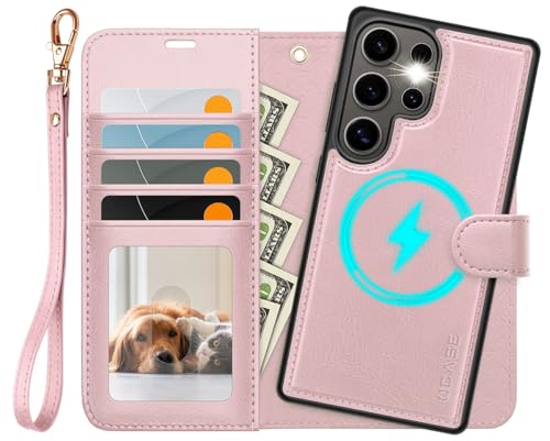 OCASE for Samsung Galaxy S25 Ultra Detachable Wallet Case, Pink | 2-in-1, Card Holder, RFID Blocking, Stand, Wrist Strap, Shockproof, Wireless Charging, Magnetic, PU Leather Flip Phone Cover - color: Pink, size: Samsung Galaxy S25 Ultra