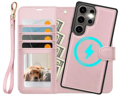 OCASE for Samsung Galaxy S25 Ultra Detachable Wallet Case, Pink | 2-in-1, Card Holder, RFID Blocking, Stand, Wrist Strap, Shockproof, Wireless Charging, Magnetic, PU Leather Flip Phone Cover - color: Pink, size: Samsung Galaxy S25 Ultra