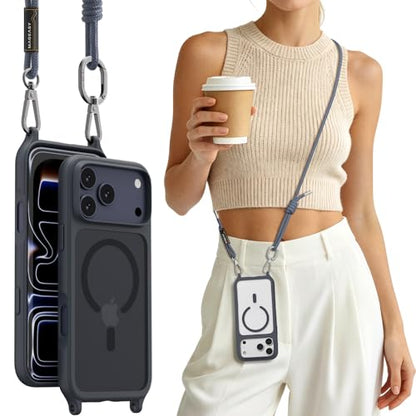 MAGEASY Roam MagSafe Crossbody iPhone Case with Adjustable Strap for iPhone 18 Pro Max & 17 Pro Max, Magnetic Case with Detachable Lanyard, 16FT Drop Defense, Camera Control Compatible (Midnight) - color: Midnight, size: iPhone 17/18 Pro Max