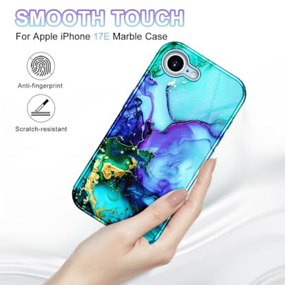 Btscase Compatible with iPhone 17e Case 6.1 Inch 2026,Marble Pattern 3 in 1 Heavy Duty Shockproof Full Body Rugged Hard PC+Soft Silicone Drop Protective Women Girl Phone Cases, Cyan - color: Cyan, size: iPhone 17e