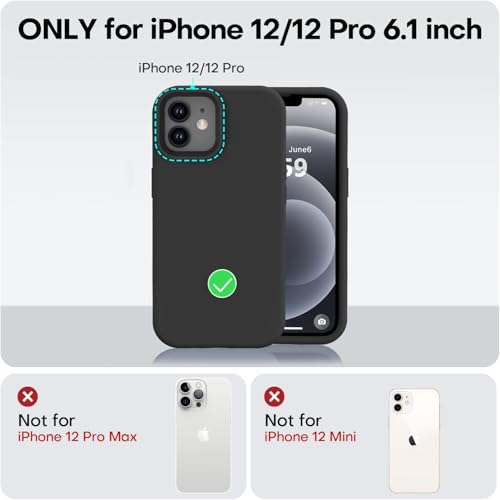 Vooii Compatible with iPhone 12 Case/iPhone 12 Pro Case, Liquid Silicone Upgrade [Soft Anti-Scratch Microfiber Lining] [Shockproof Drop Protection] Phone Case 6.1 inch - Black - color: Black, size: iPhone 12/12 Pro