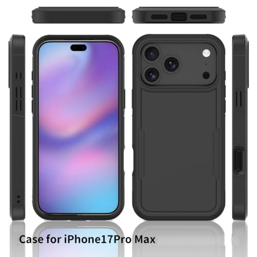 Heavy‑Duty Rugged Anti‑Drop Shockproof Protective Phone Case for iPhone 17 Pro Max, Durable Protective Shell, Black - color: Black, size: iPhone 17 Pro Max