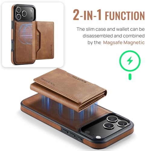 K2 2 in 1 Detachable Magnetic Phone Cases Compatible with iPhone 17 Pro Max Case with Card Holder RFID Blocking, Compatible with Magsafe Wallet, Leather 6.9'' (Brown, iPhone 17 Pro Max) - color: Brown, size: iPhone 17 Pro Max