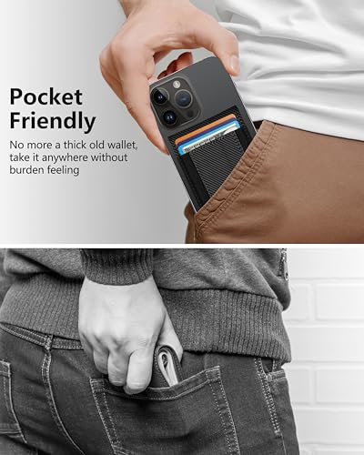 for MagSafe Wallet, Adjustable Stand, 9 Card Holder, Open ID Window - color: Black Carbon Fiber