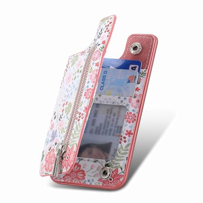 Stick on Wallet for Phone Case, Credit Adhesive Card Holder for Back of Phone Cases Flip Leather Zipper Flower Wallet Sleeve Compatible with iPhone, Samsung Galaxy Most Smartphones Pink - color: Flower Pink