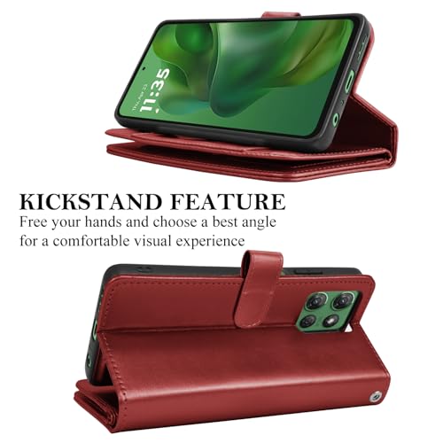 for Motorola Moto G Power 5G 2025 Case, for Moto G Power 2025 Wallet Case, PU Leather Credit Card Holder [9 Card Slots] Folio Flip Detachable Magnetic Cover Kickstand & Lanyard, Wine Red - color: Wine Red