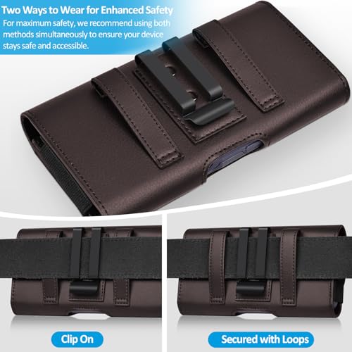 ACCKUO Leather Phone Holster with Strong Metal Belt Clip and Card Holder Compatible with iPhone 17 Air, 16/15/14/13 Pro Max, Galaxy S26/S25/S24/S23/S22 Plus and FE for Everyday Protection, L-Coffee - color: Coffee, size: Large