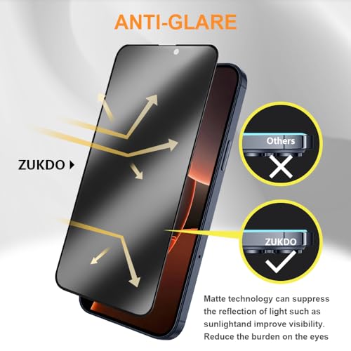 2 Pack for iPhone 16 Pro 6.3" Matte Privacy Screen Protector Anti-glare Anti-spy Tempered Glass Film Anti-fingerprint Easy Installation - size: iPhone 16 Pro