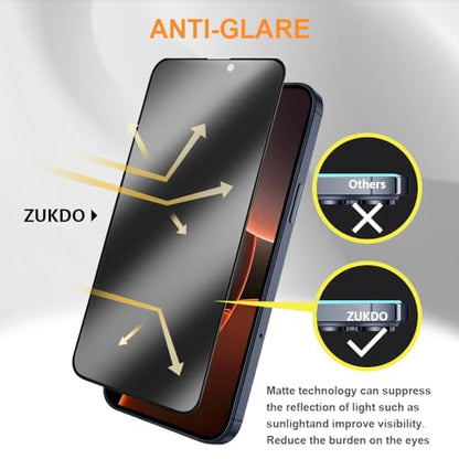 2 Pack for iPhone 16 Pro 6.3" Matte Privacy Screen Protector Anti-glare Anti-spy Tempered Glass Film Anti-fingerprint Easy Installation - size: iPhone 16 Pro