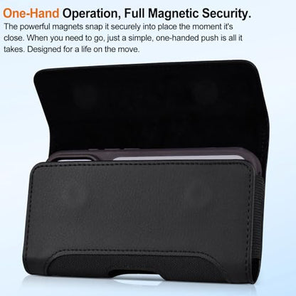 Phone Holster with Belt Clip Strong Magnetic Closure Nylon Leather - color: Black, size: M