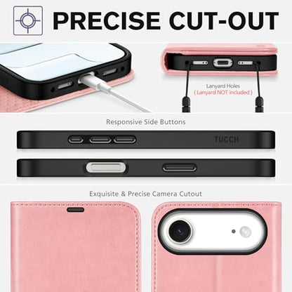 TUCCH Wallet Case for iPhone Air (6.5") 2025, 4 Card Holders, Rose Gold | RFID Blocking, Viewing Stand, Shockproof TPU Shell, PU Leather, Magnetic Closure, Protective Folio Flip Cover - color: Rose Gold