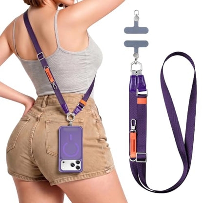 Phone Lanyard Crossbody, Adjustable Ergonomic Shoulder Phone Strap - color: Purple