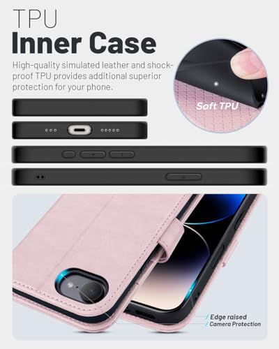 OCASE for iPhone 17e/iPhone 16e Wallet Case, Card Holder, Pink | RFID Blocking, Kickstand, Magnetic Closure, PU Leather Flip Folio, Shockproof TPU Shell, Protective Phone Cover (6.1") - color: Pink