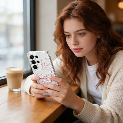 Designed for Galaxy S26 Ultra Case Clear with Card Holder, Shockproof Protective Pink Butterfly Wallet Case for Samsung Galaxy S26 Ultra - color: Pink Butterfly