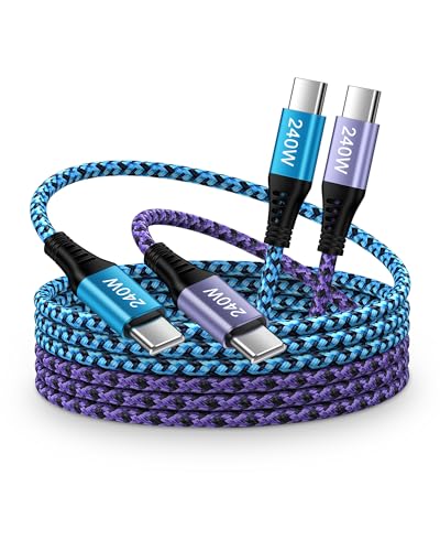USB C to USB C Cable, 240W USB C Cable Fast Charging 6FT, PD 5A USB C Cable - color: Blue, Purple-240W Cable