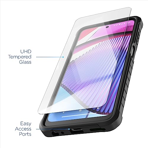 Encased Rugged Belt Case for Moto G Power 5G 2023, Full Body Protective Case with Tempered Screen Protector and Holster Clip (Black) - size: 2023