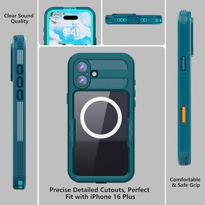 Fit with iPhone 16 Plus Phone Case IP68 Waterproof Magnetic - color: Cyan-Teal, size: iPhone 16 Plus 6.7 inch