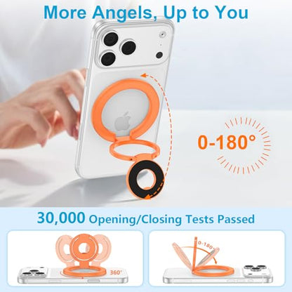 Magnetic Phone Ring Holder, 360° Rotation Foldable MagSafe Phone Grip Stand - color: orange