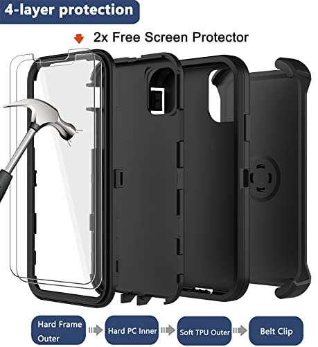 for iPhone 11 Case with Belt Clip Holster, 2 x Screen Protector, [Military Grade] Heavy Duty Full Body Shockproof Dust-Proof Drop Proof Rugged Protective Cover for Apple iPhone 11 Black - color: Black